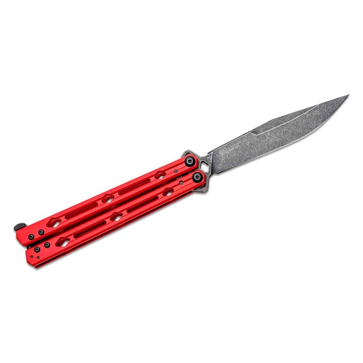 Couteau Kershaw Lucha Balisong Butterfly Stonewash Lame Acier 14C28N Manche Red KIVT Made In USA KS5150RDBW - Livraison Gratuite