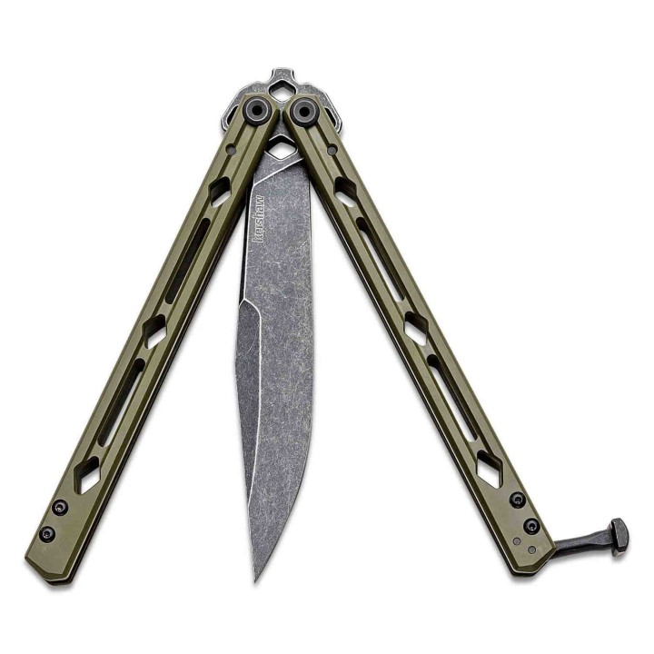 Couteau Kershaw Lucha Balisong Butterfly Stonewash Lame Acier 14C28N Manche Green KIVT USA KS5150ODBW - Livraison Gratuite