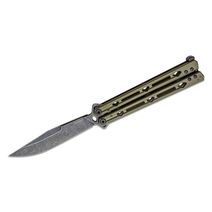 Couteau Kershaw Lucha Balisong Butterfly Stonewash Lame Acier 14C28N Manche Green KIVT USA KS5150ODBW - Livraison Gratuite