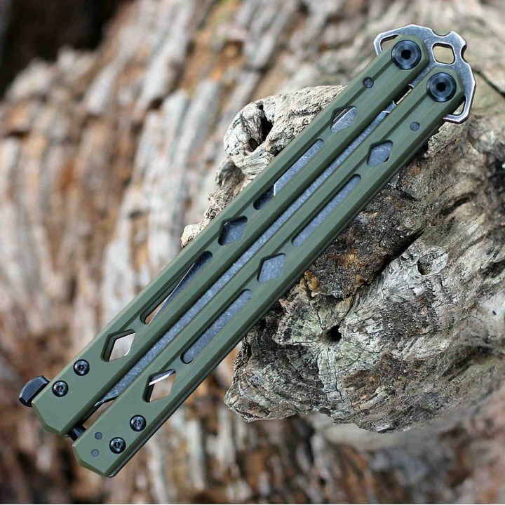 Couteau Kershaw Lucha Balisong Butterfly Stonewash Lame Acier 14C28N Manche Green KIVT USA KS5150ODBW - Livraison Gratuite