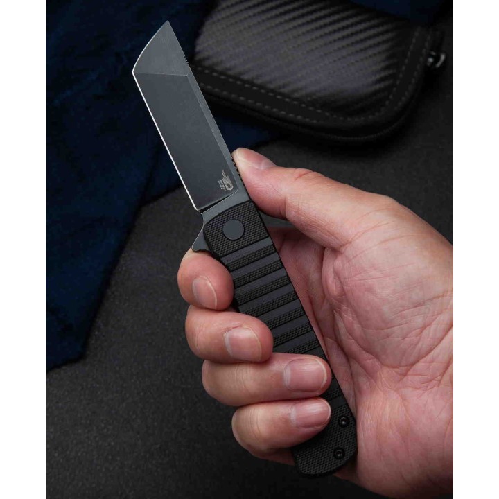 Couteau Bestech Titan Black D2 Lame Tanto Acier D2 Manche G10 IKBS Linerlock Clip BTKG49A5 - Livraison Gratuite