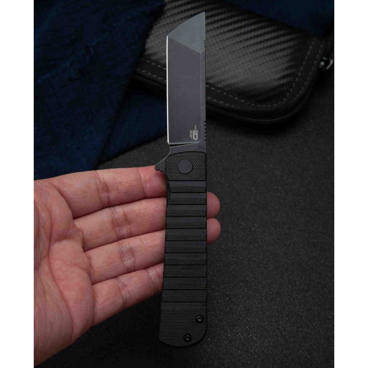 Couteau Bestech Titan Black D2 Lame Tanto Acier D2 Manche G10 IKBS Linerlock Clip BTKG49A5 - Livraison Gratuite