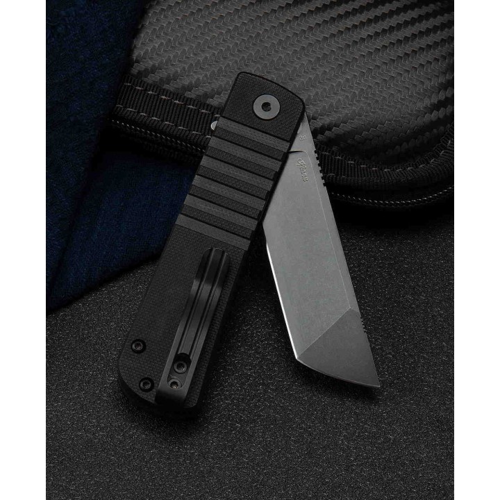 Couteau Bestech Titan Black D2 Lame Tanto Acier D2 Manche G10 IKBS Linerlock Clip BTKG49A5 - Livraison Gratuite
