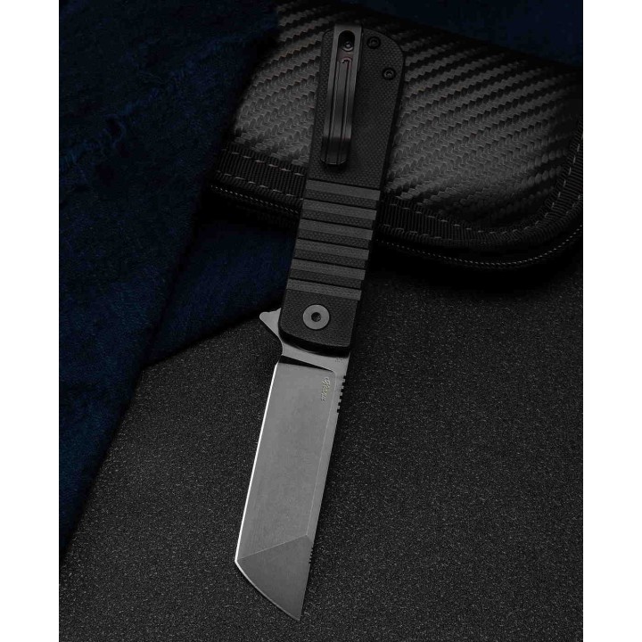 Couteau Bestech Titan Black D2 Lame Tanto Acier D2 Manche G10 IKBS Linerlock Clip BTKG49A5 - Livraison Gratuite