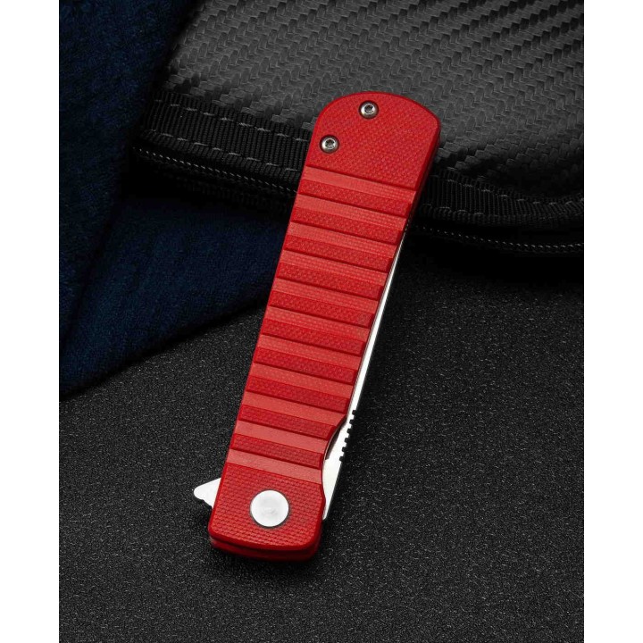 Couteau Bestech Titan Red Lame Tanto Acier D2 Manche G10 IKBS Linerlock Clip BTKG49A3 - Livraison Gratuite