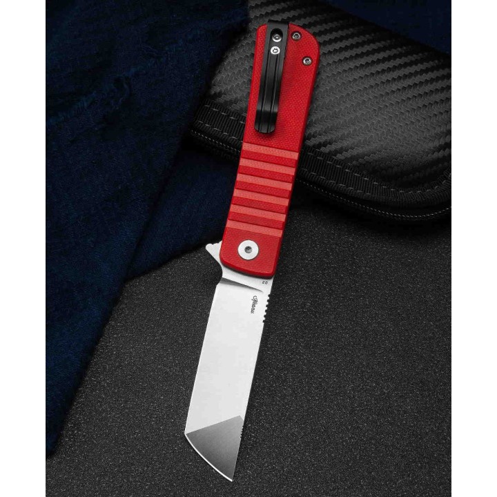 Couteau Bestech Titan Red Lame Tanto Acier D2 Manche G10 IKBS Linerlock Clip BTKG49A3 - Livraison Gratuite