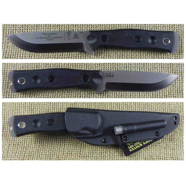Couteau TOPS BOB Fieldcraft Lame Acier 154CM Manche G10 Etui Kydex USA TPBROS154BLK10 - Livraison Gratuite