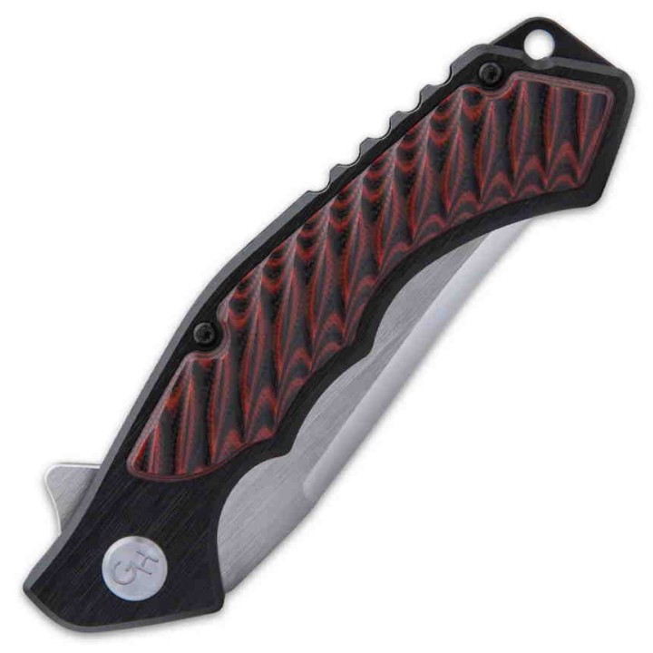 Couteau Hibben Whirlwind Red Lame Acier 7Cr17 Manche G10/6061 IKBS Linerlock Clip GH5115 - Livraison Gratuite