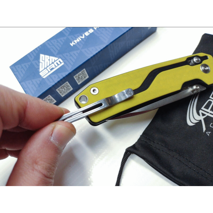 Couteau SRM 7228L Ambi Lock Lame VG10 Manche Yellow G10 Clip SRM7228LGW - Livraison Gratuite