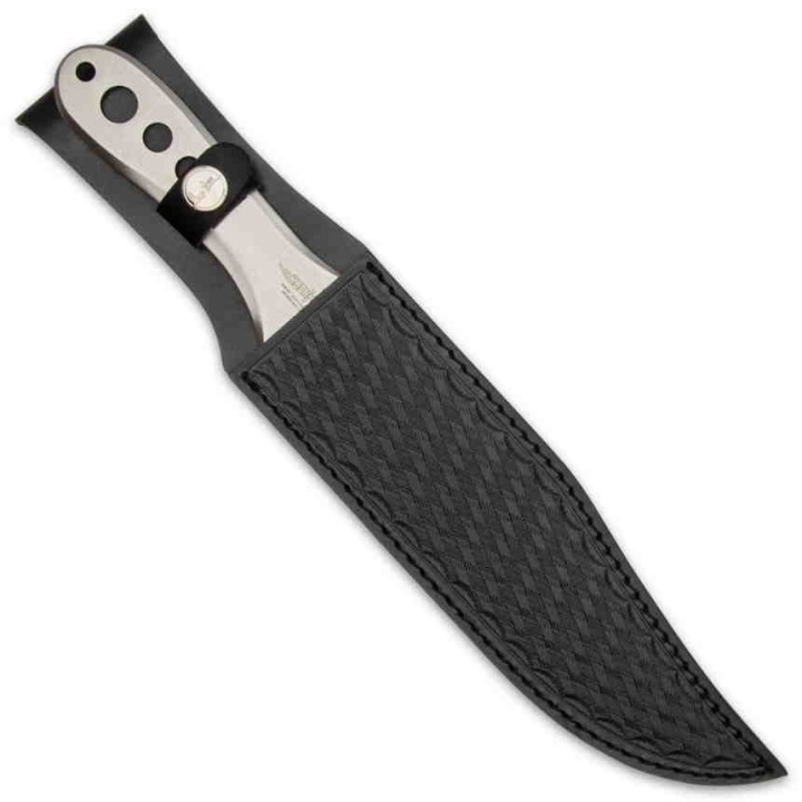 Couteau de Lancer Hibben III Throwing Lame Acier 3Cr13 Manche Acier Etui Cuir GH5107 - Livraison Gratuite