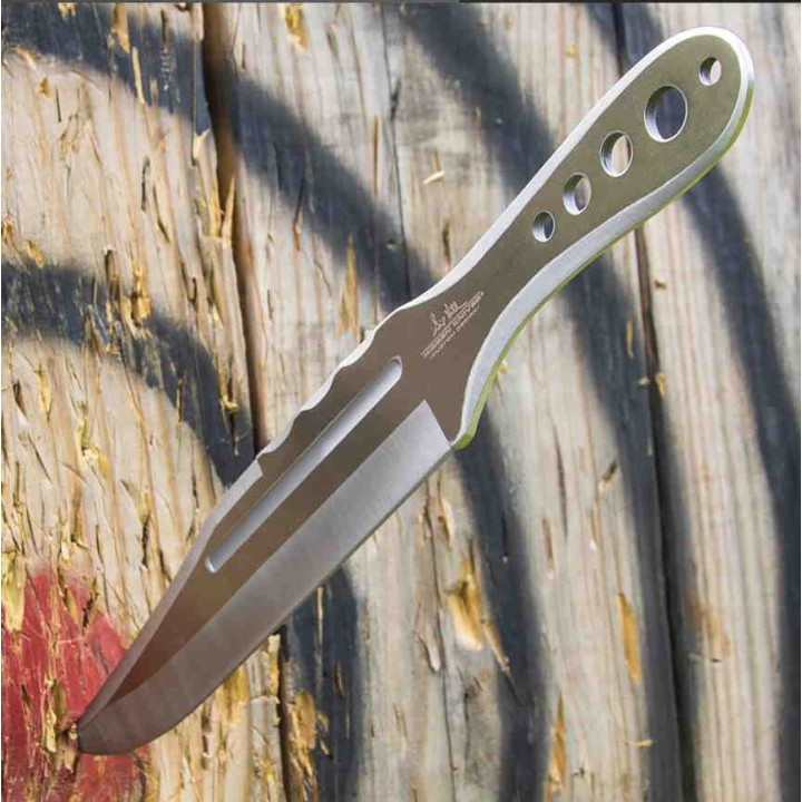 Couteau de Lancer Hibben III Throwing Lame Acier 3Cr13 Manche Acier Etui Cuir GH5107 - Livraison Gratuite