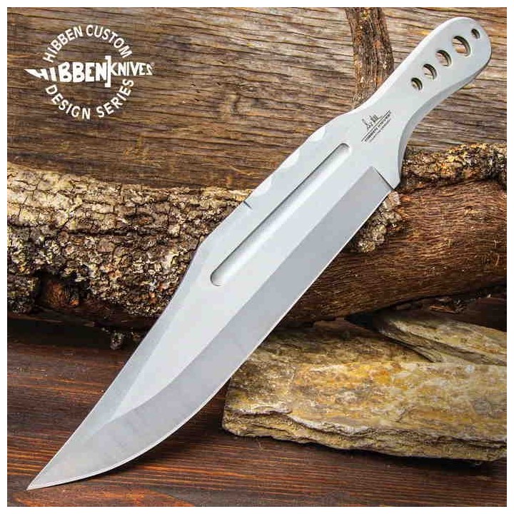 Couteau de Lancer Hibben III Throwing Lame Acier 3Cr13 Manche Acier Etui Cuir GH5107 - Livraison Gratuite