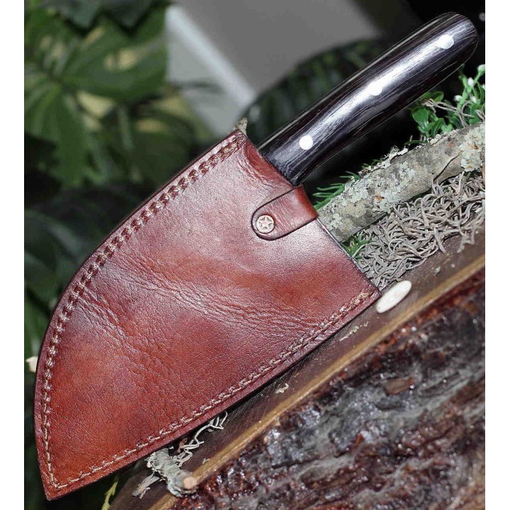 Couteau Couperet BenJahmin Knives Camp Cleaver Lame Acier 440 Manche Bois Etui Cuir BKA007 - Livraison Gratuite