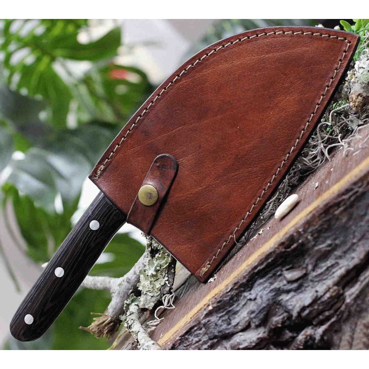 Couteau Couperet BenJahmin Knives Camp Cleaver Lame Acier 440 Manche Bois Etui Cuir BKA007 - Livraison Gratuite