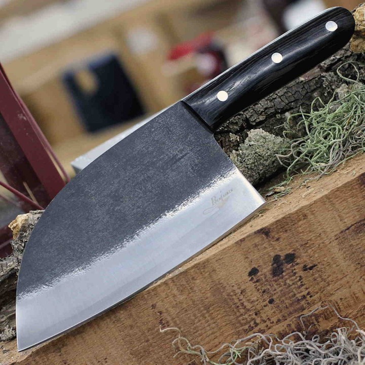Couteau Couperet BenJahmin Knives Camp Cleaver Lame Acier 440 Manche Bois Etui Cuir BKA007 - Livraison Gratuite
