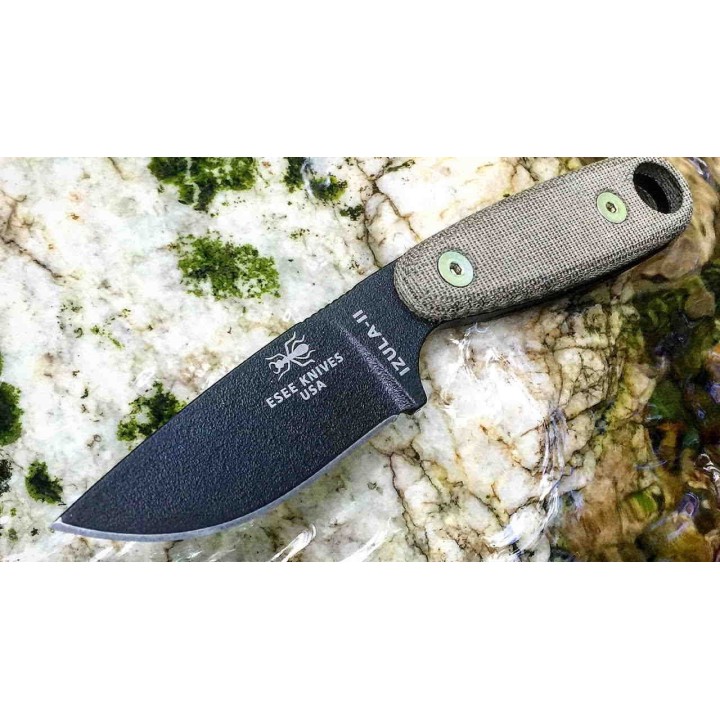 Couteau ESEE Izula II Black Oxide Lame Acier Carbone 1095 Manche Micarta Etui Kydex USA ESIZ2BBO - Livraison Gratuite