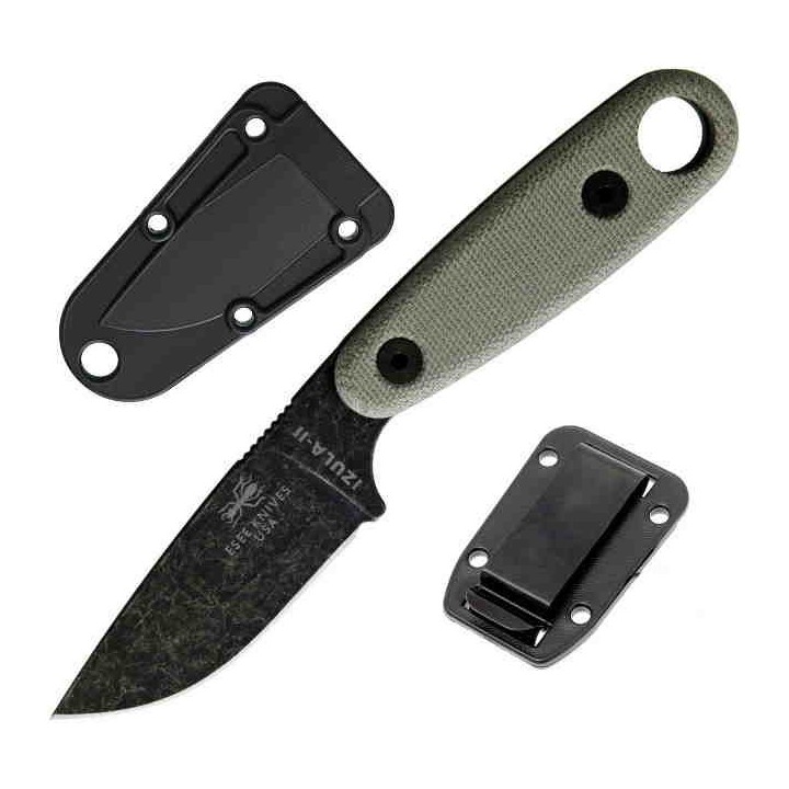 Couteau ESEE Izula II Black Oxide Lame Acier Carbone 1095 Manche Micarta Etui Kydex USA ESIZ2BBO - Livraison Gratuite