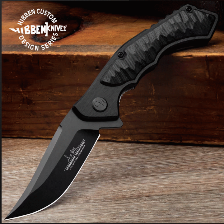 Couteau Hibben Whirlwind Black Lame Acier 7Cr17 Manche G10/6061 IKBS Linerlock Clip GH5114 - Livraison Gratuite