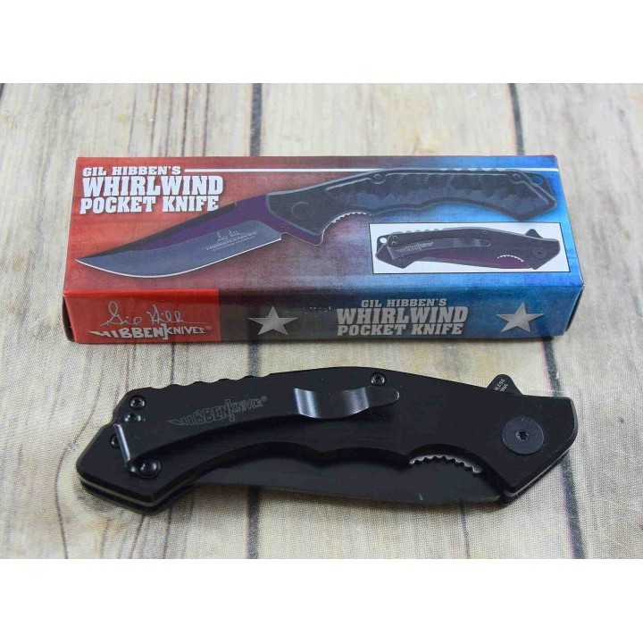 Couteau Hibben Whirlwind Black Lame Acier 7Cr17 Manche G10/6061 IKBS Linerlock Clip GH5114 - Livraison Gratuite