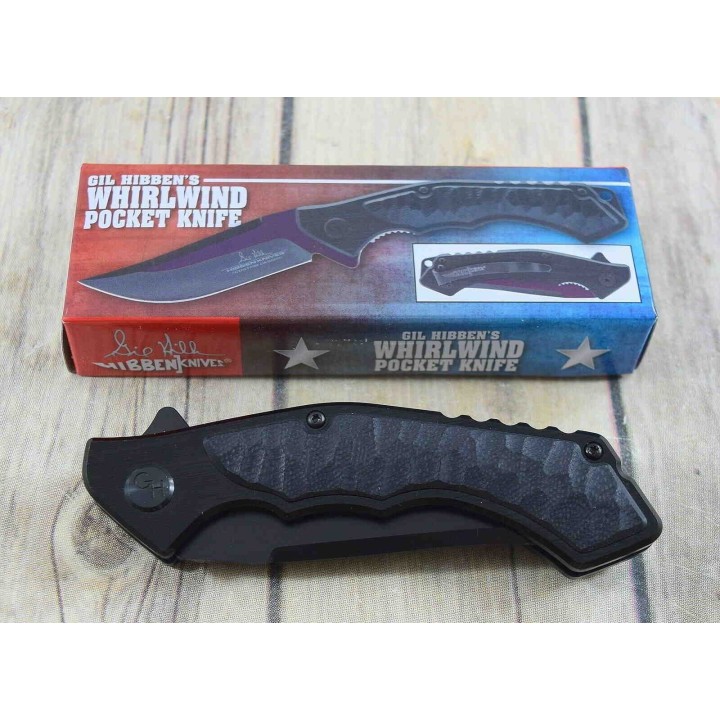 Couteau Hibben Whirlwind Black Lame Acier 7Cr17 Manche G10/6061 IKBS Linerlock Clip GH5114 - Livraison Gratuite