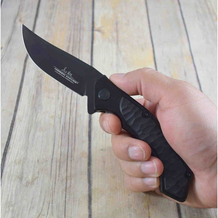 Couteau Hibben Whirlwind Black Lame Acier 7Cr17 Manche G10/6061 IKBS Linerlock Clip GH5114 - Livraison Gratuite