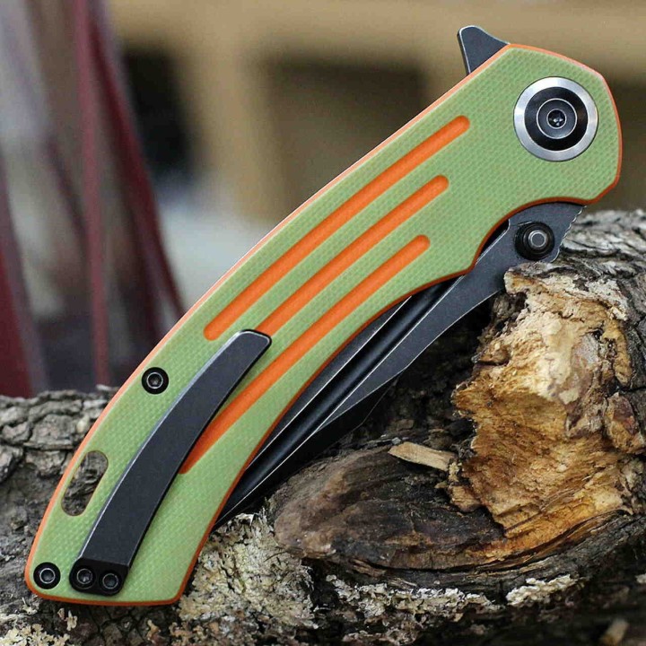 Couteau Kansept Pretatout Green/Orange Manche G10 Lame Acier 154CM IKBS Linerlock Clip KT1032T2 - Livraison Gratuite