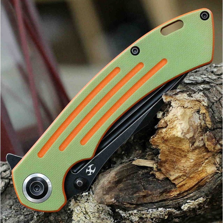Couteau Kansept Pretatout Green/Orange Manche G10 Lame Acier 154CM IKBS Linerlock Clip KT1032T2 - Livraison Gratuite