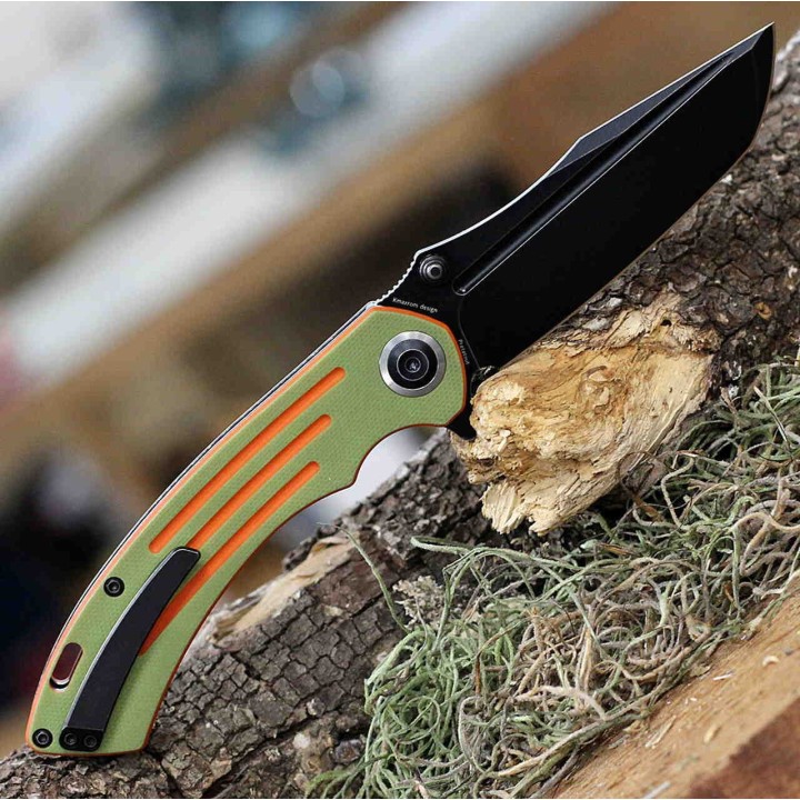 Couteau Kansept Pretatout Green/Orange Manche G10 Lame Acier 154CM IKBS Linerlock Clip KT1032T2 - Livraison Gratuite