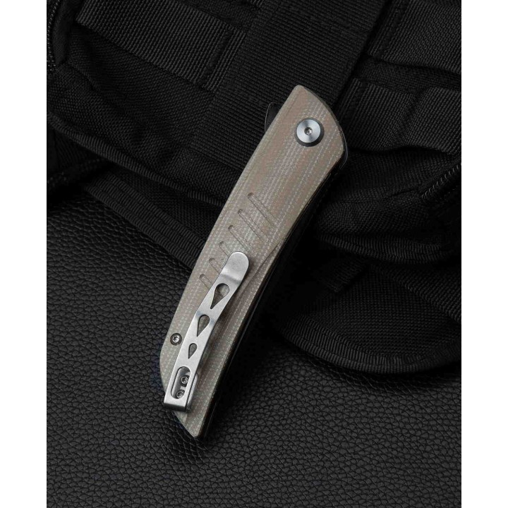 Couteau Bestech Swift Beige Lame Acier D2 2Tons Manche Micarta IKBS Linerlock Clip BTKG30C2 - Livraison Gratuite