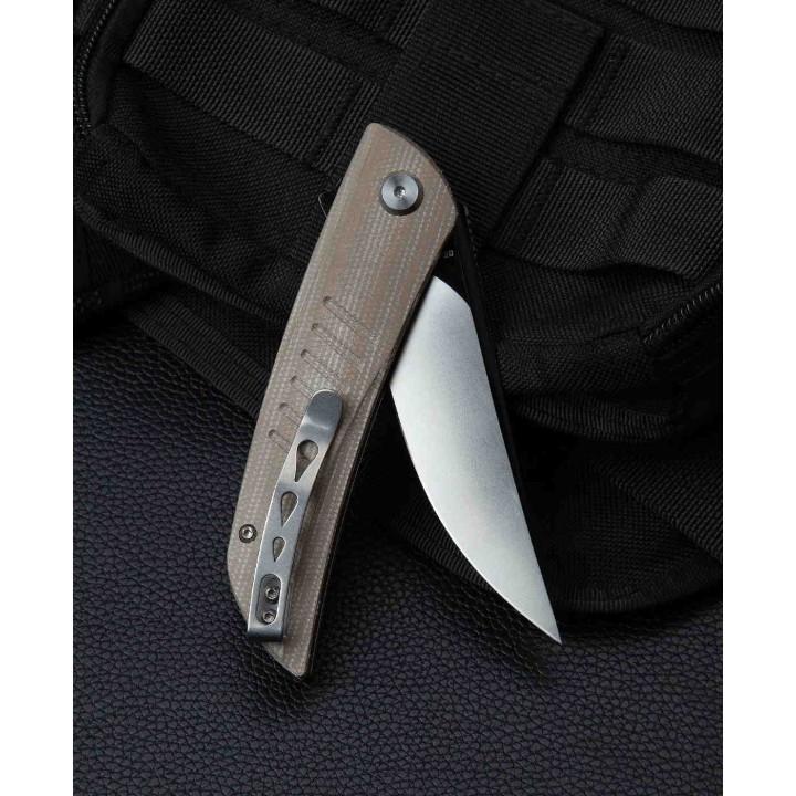 Couteau Bestech Swift Beige Lame Acier D2 2Tons Manche Micarta IKBS Linerlock Clip BTKG30C2 - Livraison Gratuite