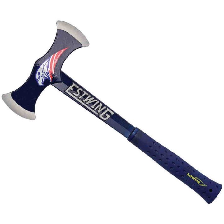 Hache Tomahawk Estwing Black Eagle Double Bit Axe Lame Forgée Etui Nylon Bleu Made In USA ESE6DBA - Livraison Gratuite