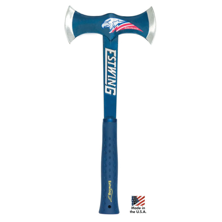 Hache Tomahawk Estwing Black Eagle Double Bit Axe Lame Forgée Etui Nylon Bleu Made In USA ESE6DBA - Livraison Gratuite