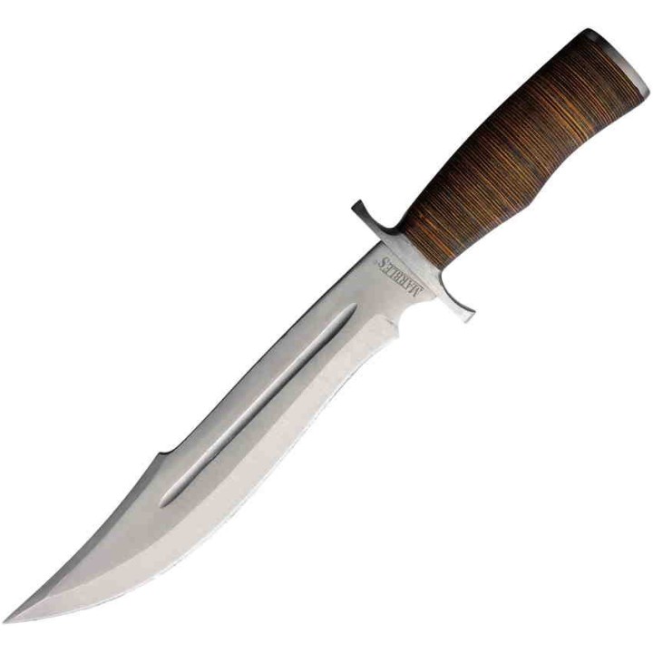 Couteau Bowie Marbles Stacked Leather Lame Acier Inox Manche & Etui Cuir MR621 - Livraison Gratuite