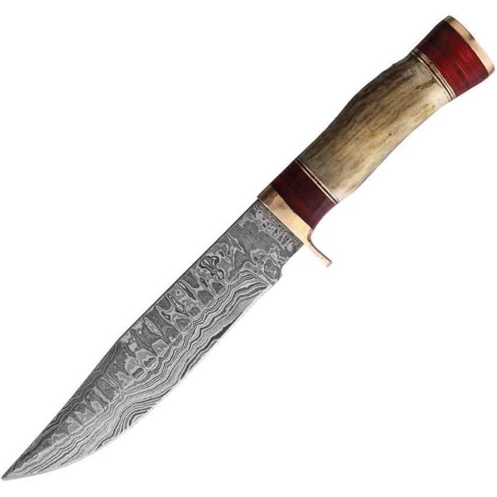 Couteau de Chasse Marbles Skinner Lame Damas Manche Bois de Cerf & Bois Etui Cuir MR623 - Livraison Gratuite