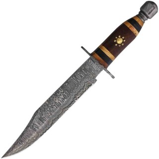 Couteau de Chasse Marbles Bowie Lame Damas Manche Bois Etui Cuir MR483 - Livraison Gratuite