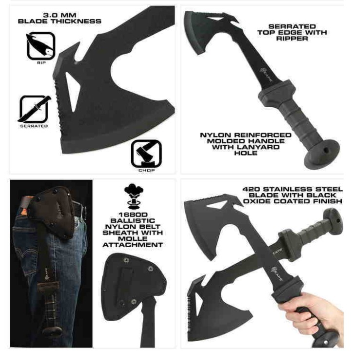 Hache Reapr Meridius Battle Axe Lame Acier 420 Manche Nylon Etui Nylon SHF11020 - Livraison Gratuite