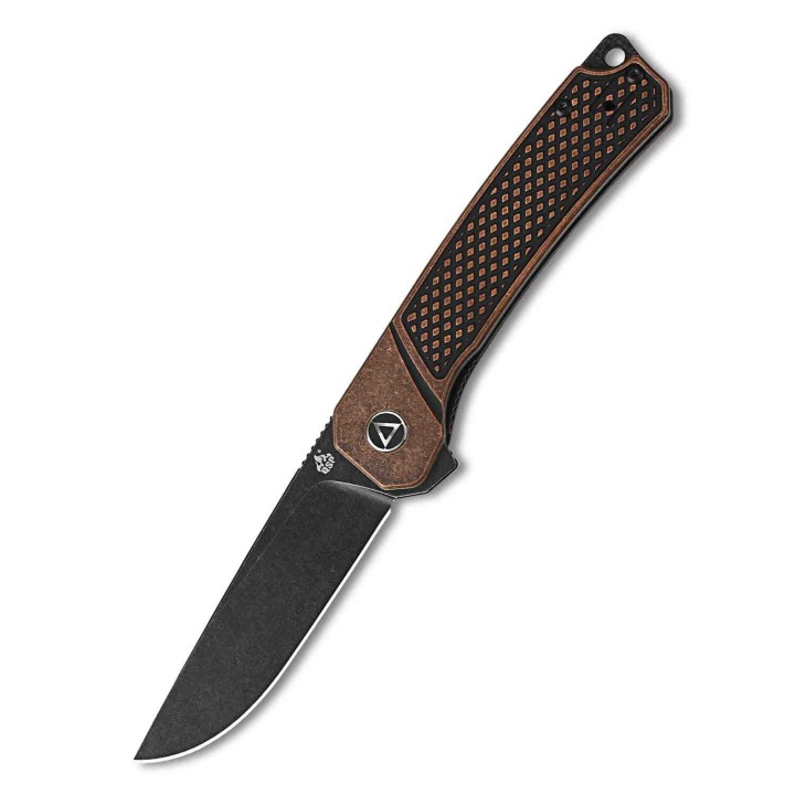Couteau QSP Osprey Copper Black Lame Acier 14C28N Manche Cuivre IKBS Linerlock Clip QS139E2 - Livraison Gratuite