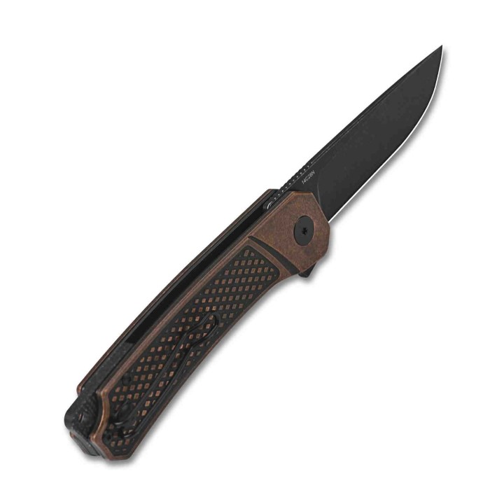 Couteau QSP Osprey Copper Black Lame Acier 14C28N Manche Cuivre IKBS Linerlock Clip QS139E2 - Livraison Gratuite