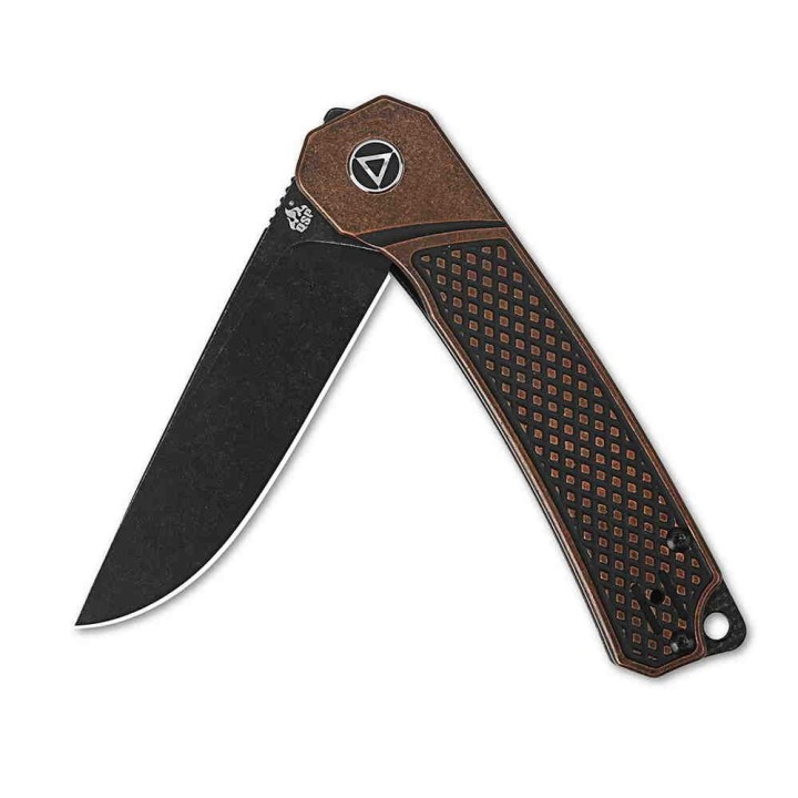 Couteau QSP Osprey Copper Black Lame Acier 14C28N Manche Cuivre IKBS Linerlock Clip QS139E2 - Livraison Gratuite