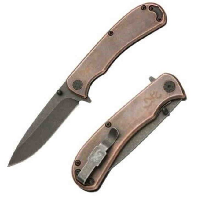 Couteau Browning River Copper Manche Cuivre Lame Acier D2 Linerlock Clip BR0473 - Livraison Gratuite