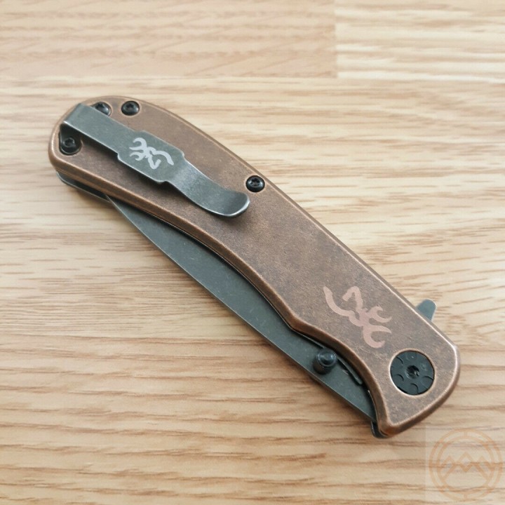 Couteau Browning River Copper Manche Cuivre Lame Acier D2 Linerlock Clip BR0473 - Livraison Gratuite