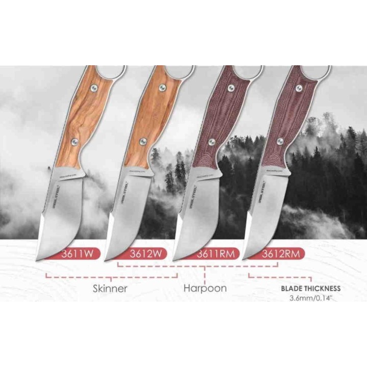 Couteau Real Steel Furrier Skinner Lame Acier N690 Manche Red Micarta Etui Cuir RS3611RM - Livraison Gratuite
