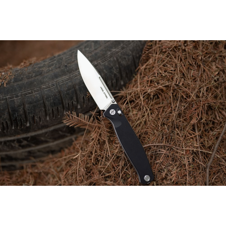 Couteau Real Steel HUGINN Black/Satin Manche G10 Lame Acier VG10 Slide Lock Clip RS7651 - Livraison Gratuite