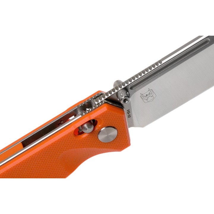 Couteau Real Steel HUGINN Orange/Satin Manche G10 Lame Acier VG10 Slide Lock Clip RS7651OS - Livraison Gratuite