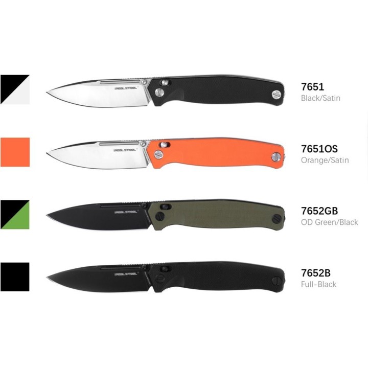 Couteau Real Steel HUGINN Orange/Satin Manche G10 Lame Acier VG10 Slide Lock Clip RS7651OS - Livraison Gratuite
