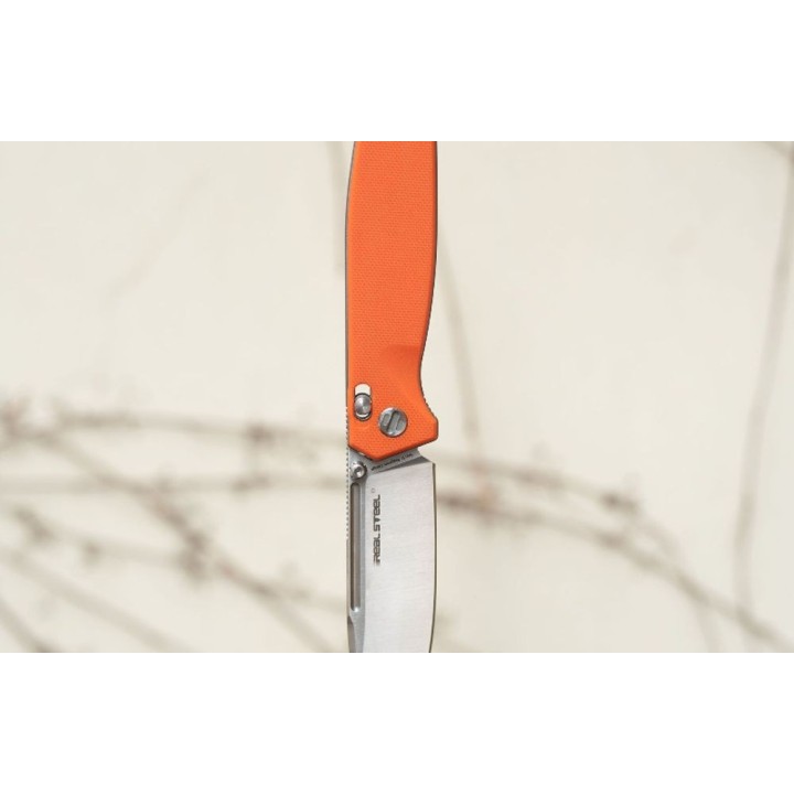 Couteau Real Steel HUGINN Orange/Satin Manche G10 Lame Acier VG10 Slide Lock Clip RS7651OS - Livraison Gratuite