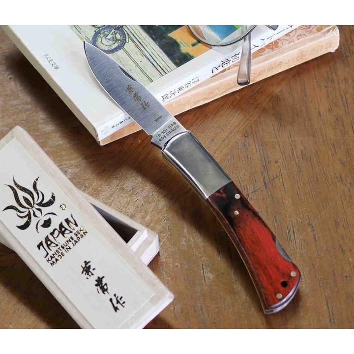 Couteau Kanetsune KAICO-TOU Lame Acier AUS-8 Manche Bois Lockback Made Japan KB509 - Livraison Gratuite