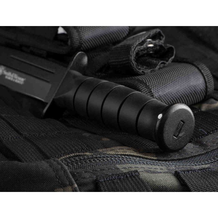 Couteau Smith&Wesson Search & Rescue Lame Acier 7Cr17MoV Manche Caoutchouc Etui Nylon+Pierre SWSUR2CP - Livraison Gratuite