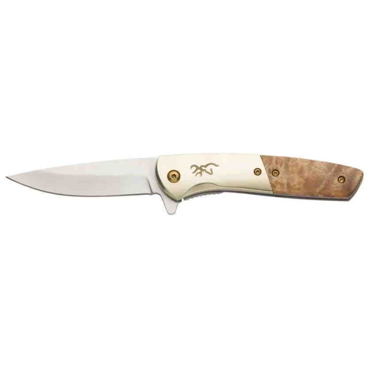 Couteau Browning Nine Mile A/O Lame Acier D2 Manche Burl Wood Framelock Clip BR0470 - Livraison Gratuite
