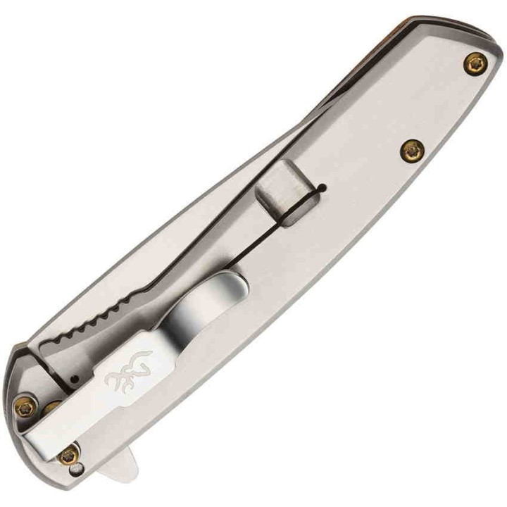 Couteau Browning Nine Mile A/O Lame Acier D2 Manche Burl Wood Framelock Clip BR0470 - Livraison Gratuite